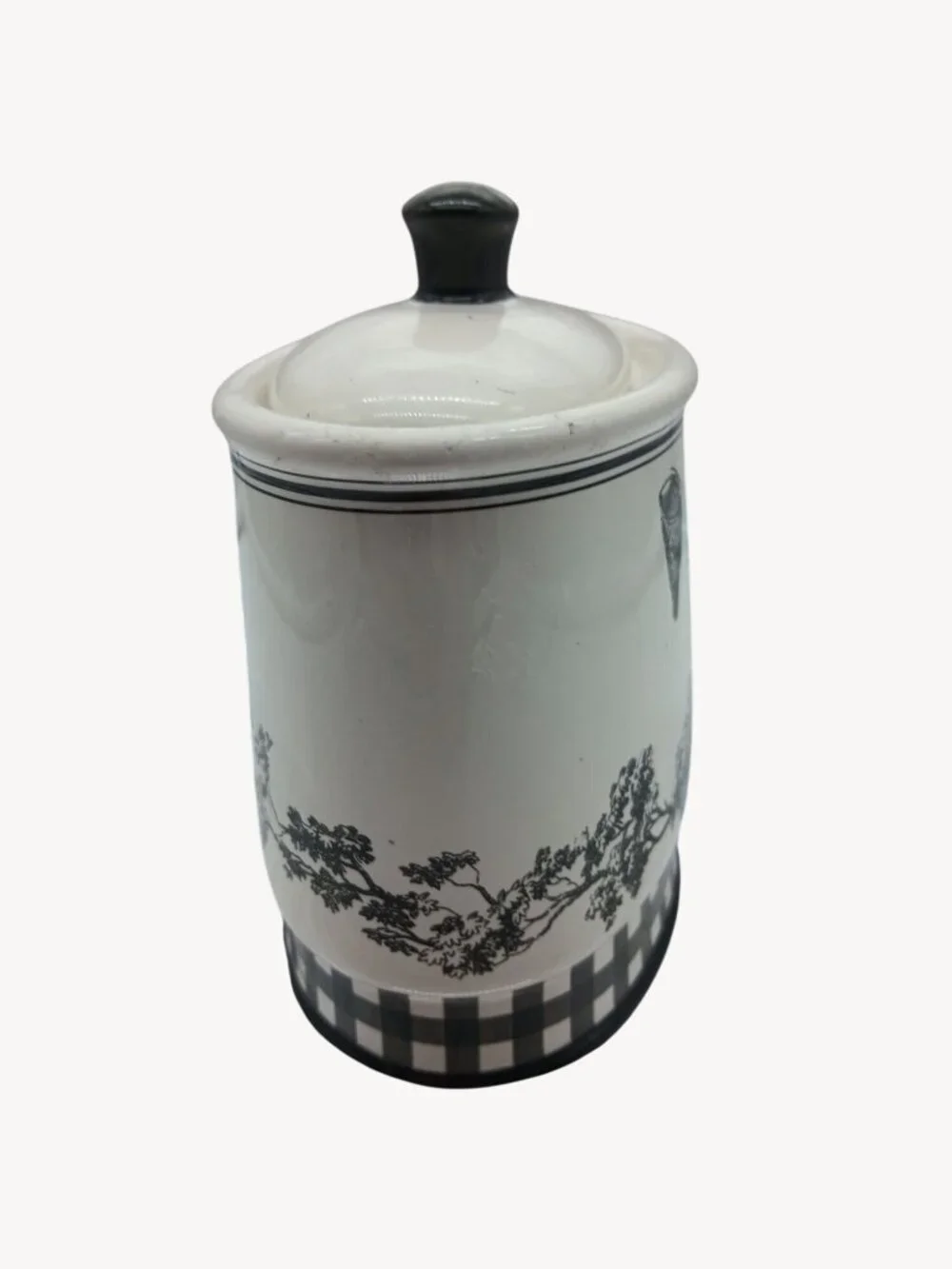 Vintage Waverly County Life Ceramic Lid Container Black White Toile Small Bath